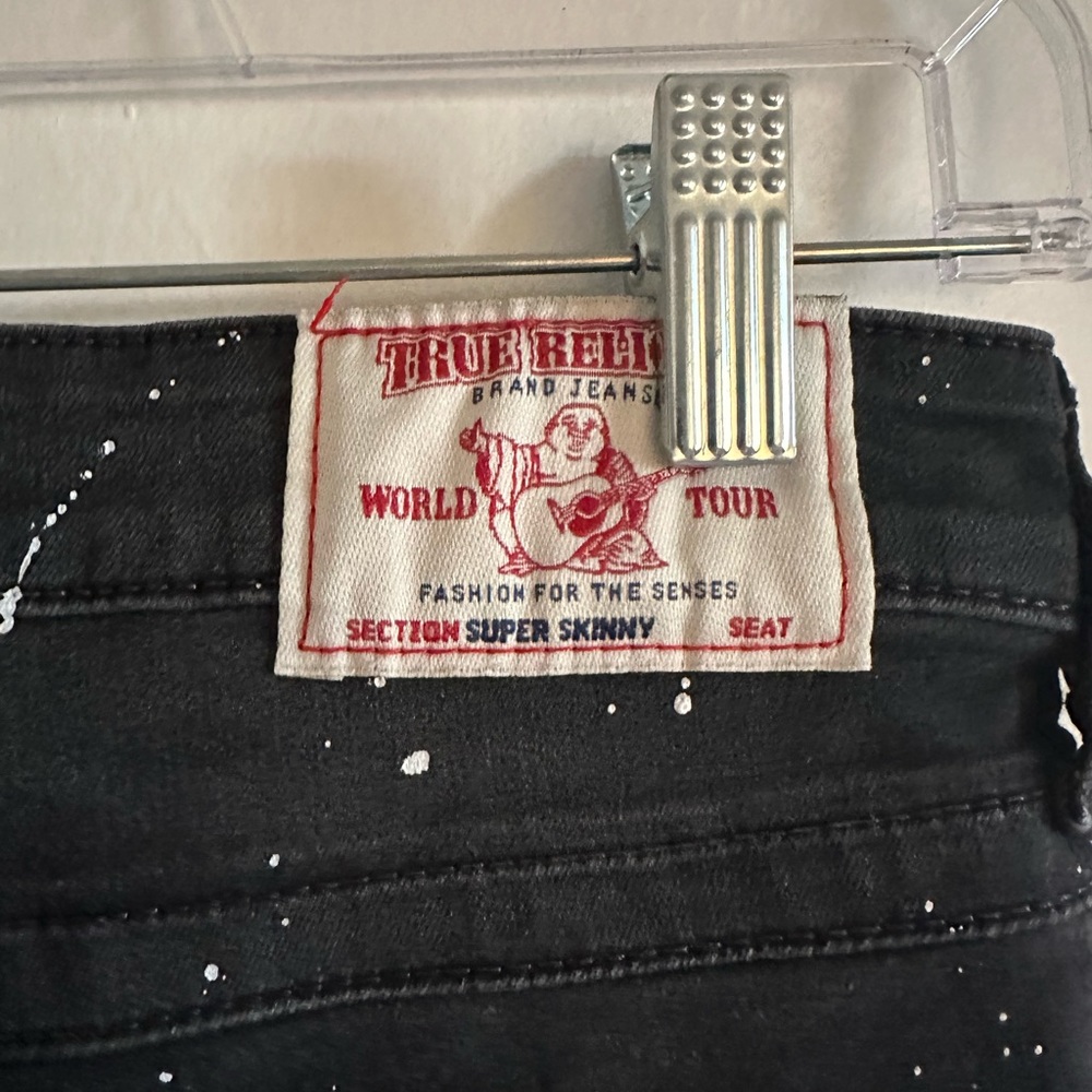 True Religion Black Splatter Paint Super Skinny Jeans size 26 EUC - Picture 6 of 9